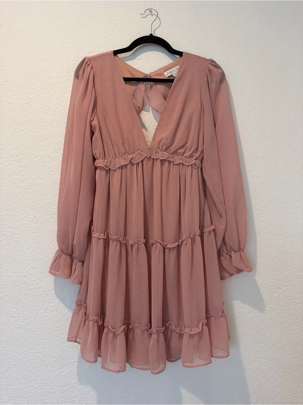 Women's MATERNITY Dusty Rose Long Sleeve V-Neck PinkBlush Dress
